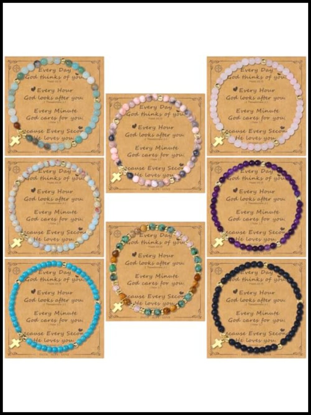 8-Piece Cross Bracelet Set Christian Beaded Stretch Bracelets Women Gift